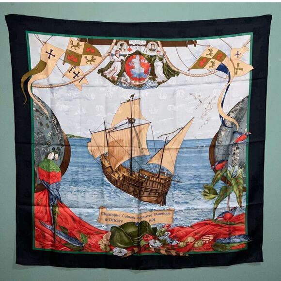 Hermes  Hermès CHRISTOPHE COLOMB DECOUVRE L’AMERIQUE 12 OCTOBRE 1492 SILK SCARF - Picture 16 of 16